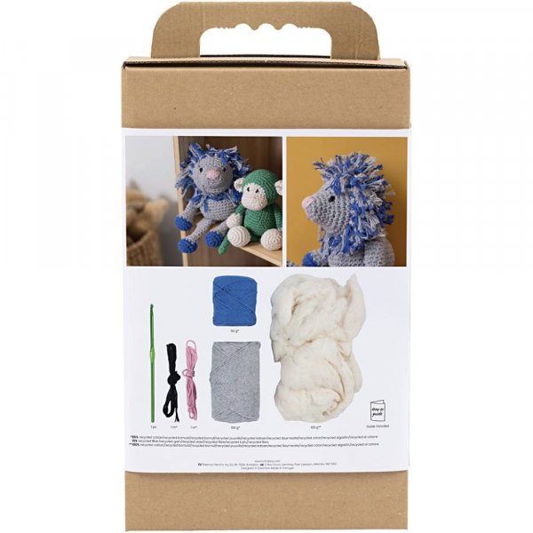 DIY kit amigurumi l�ve marinebl� og lysegr� - 1 pakke.