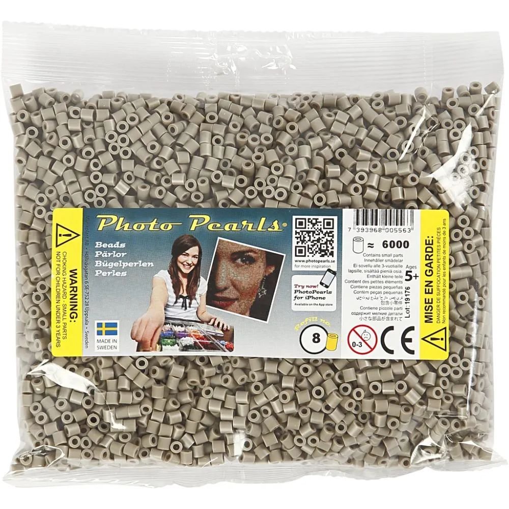NABBI PhotoPearls - Askegrå (8) - 6000 stk - Photo Pearls, Perler & perleplader, Håndværk