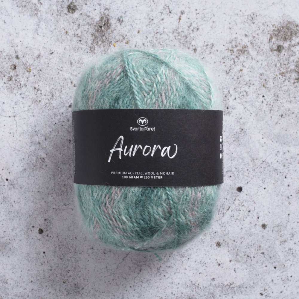 Aurora 100 g - Candyfloss - Sorte får Aurora, Blandingsgarn, Garn, Strikke, hækle, knytte og væve