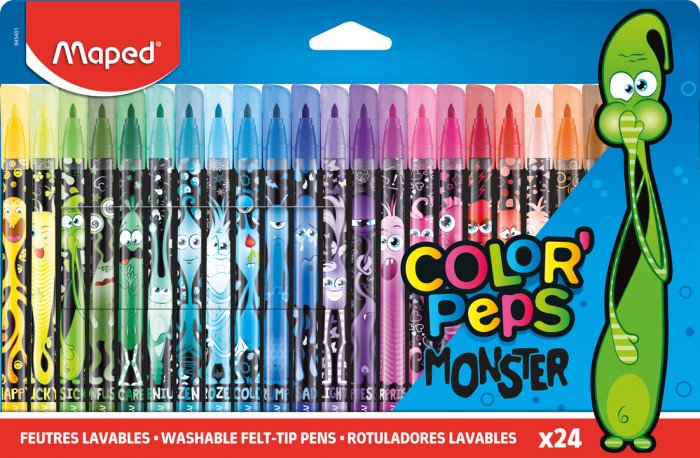 Fiberblyantsett - Maped - Color Peps Long life 24 vaskbare blyanter monstermotiv - Fiberpenner, Penner, Penner, fargestifter og blekk