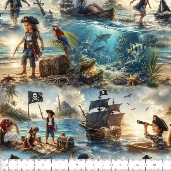 Trik�tyg Piratisar p� havet 150 cm Bomull/Elastan - Metervara