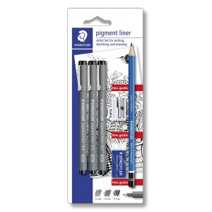 Pigmentliner Svart - 7 pennor + stiftpennor