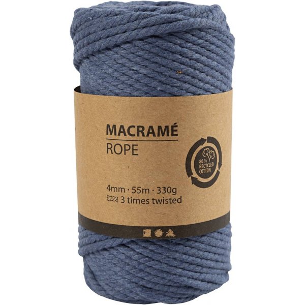 Makramégarn - blå - Ø4 mm - 55 m Makramégarn - blå - Ø4 mm - 55 m