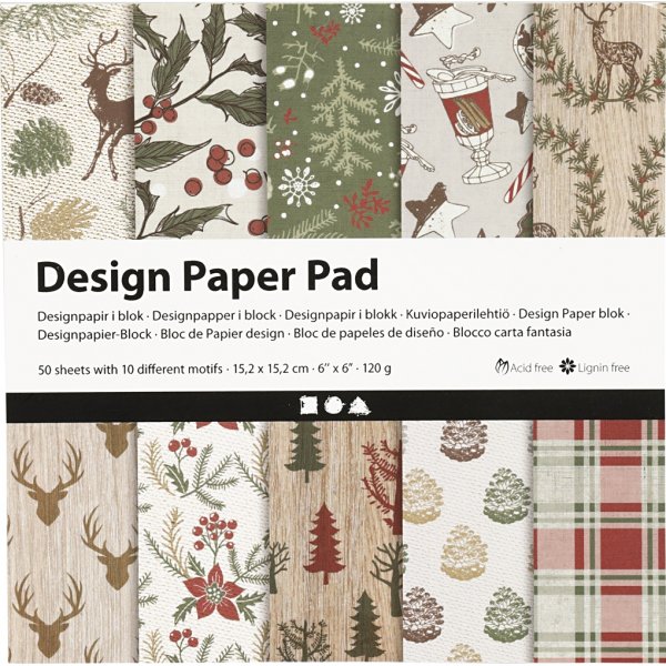 Designpapper - brun/grön - 50 ark Designpapper - brun/grön - 50 ark