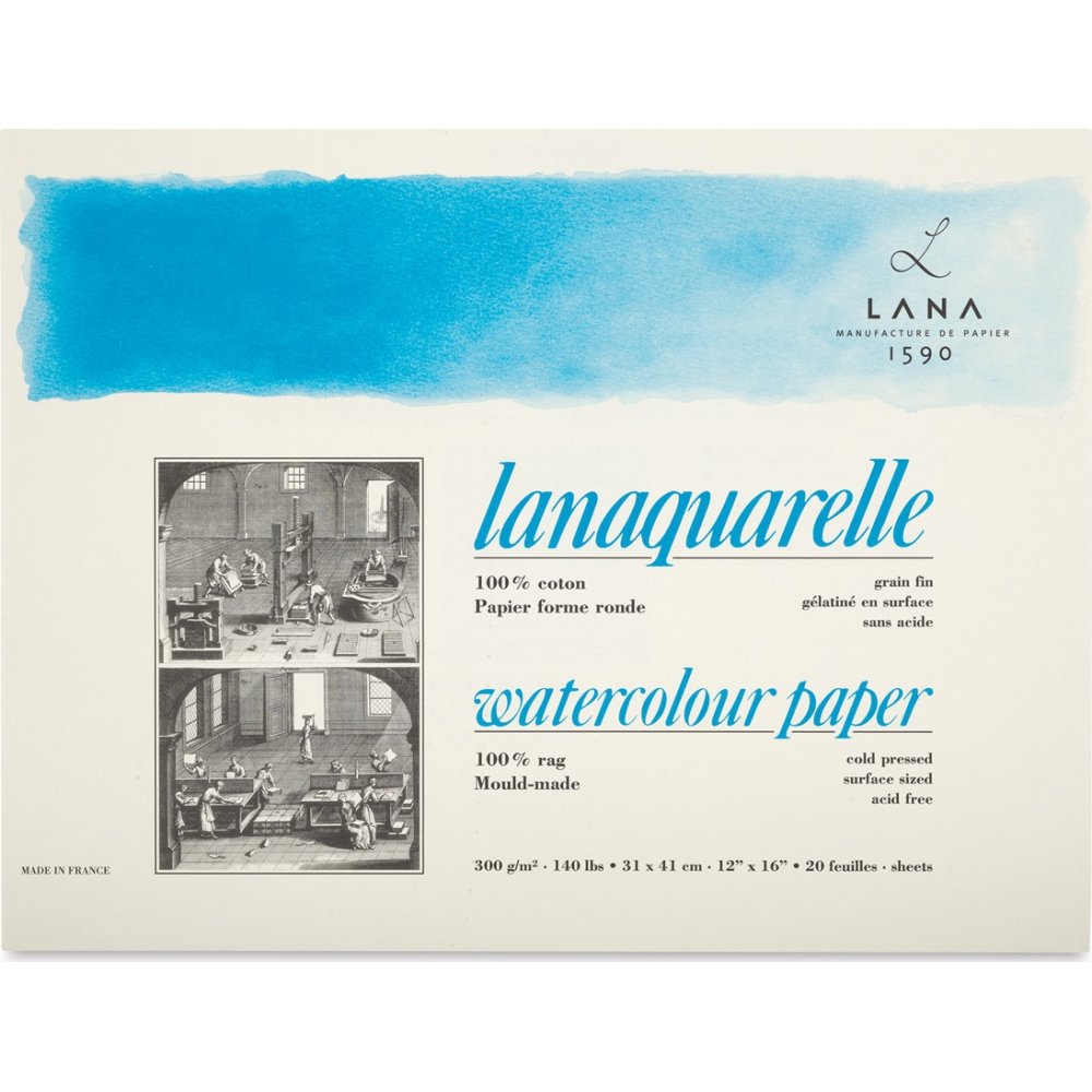Akvarelblok Lana Lanaquarelle 300 g Koldpresset Medium Grøn - 310x410mm - Akvarelpapir, Blok