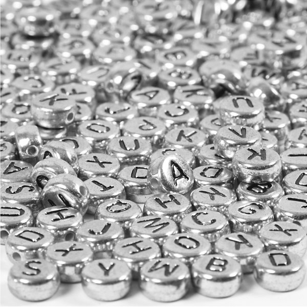 Bokstavspärlor - silver - Ø7 mm - ca 200 st Bokstavspärlor - silver - Ø7 mm - ca 200 st