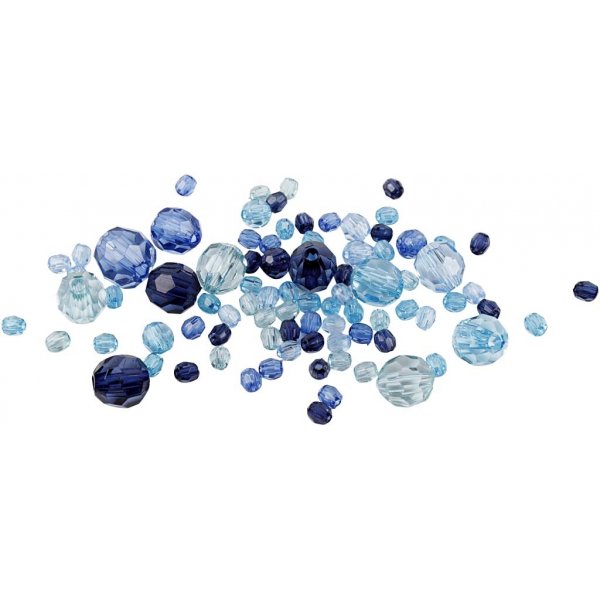 Harmoni facetterade plastpärlor - mixade - blå harmoni - 45 g Harmoni facetterade plastpärlor - mixade - blå harmoni - 45 g