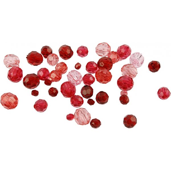 Harmoni facetterade plastpärlor - mixade - röd harmoni - 45 g Harmoni facetterade plastpärlor - mixade - röd harmoni - 45 g