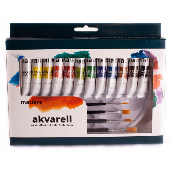 Introduksjonssett Akvarellmaling - 17 deler