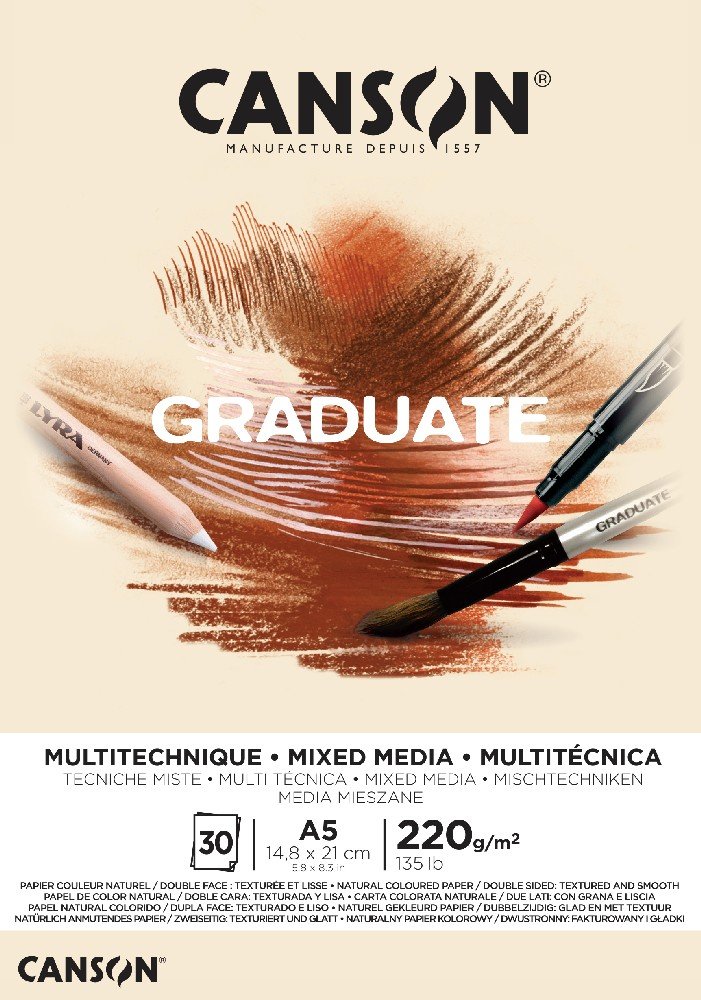 Graduate Mixedmedia Blok 220 g 30 ark Gul/Okker - A5 - Øvrige papirer, Blok