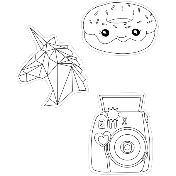 Set med 6 broscher i krympplast, kawaii-tema Set med 6 broscher i krympplast, kawaii-tema