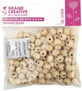 Påse med 100 träpärlor, Ø 10 mm, 2 mm hål Påse med 100 träpärlor, Ø 10 mm, 2 mm hål