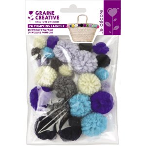 24 ulliga pompoms i blå nyanser, Ø15 & Ø30 mm 24 ulliga pompoms i blå nyanser, Ø15 & Ø30 mm