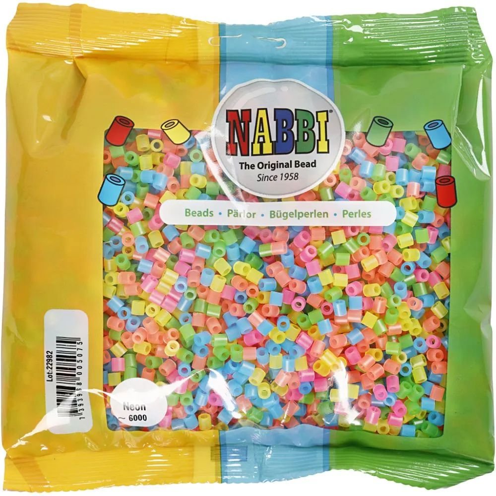 NABBI Tube perler - Neon farver - 6000 stk - Rørperler, Perler & perleplader, Håndværk