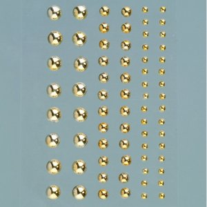Halvpärlor akryl självhäftande 3 5 7 mm - guld briljanta 72-pack rund