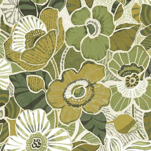 Stof i meterm�l Penelope med store blomster 140 cm Gr�n - Stof i meterm�l