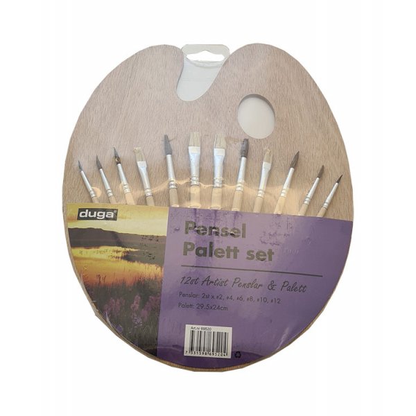 Palette 18 cm med 12 penslar