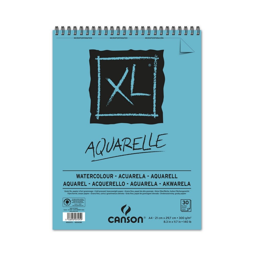 Canson XL Aquarelle 300 g - A4 - Akvarelpapir, Blok