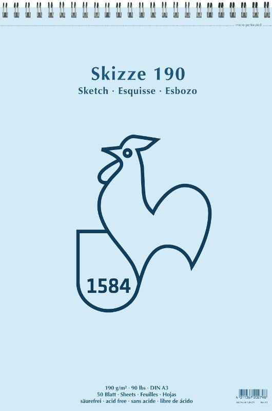 Skitseblok Hahnemühle 190 g Spiralbundet - A3 - Tegneblok, Blok