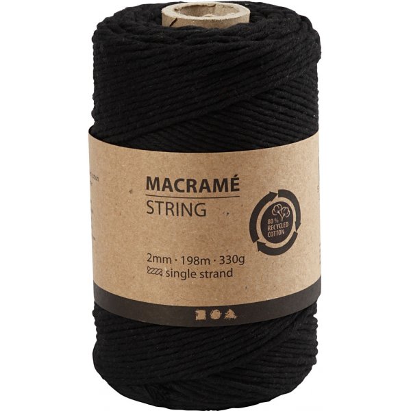 Makramégarn - svart - Ø2 mm - 198 m Makramégarn - svart - Ø2 mm - 198 m
