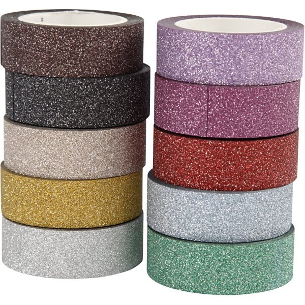 Glittertejp/washitejp - mixade färger - 10 x 6 m Glittertejp/washitejp - mixade färger - 10 x 6 m