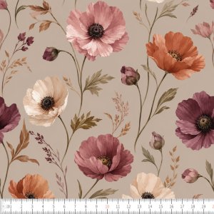 Strikstof Anita efterårsblomster 150 cm Bomuld/elastan - Sælges i metermål Strikstof Anita efterårsblomster 150 cm Bomuld/elastan - Sælges i metermål