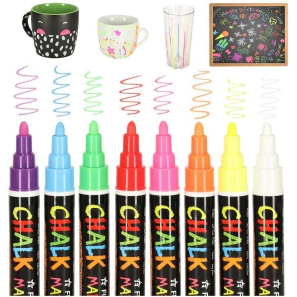 Krittpenner for glass og tavle, 8 farger, dobbel spiss Krittpenner for glass og tavle, 8 farger, dobbel spiss