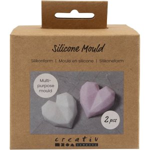 Silikonform Fasettert hjerte 6 x 5,8 x 2 cm 2 stk