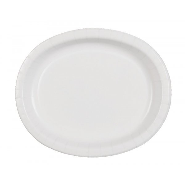 Vita ovala papperstallrikar 30 cm - 8 st