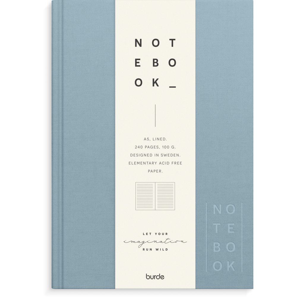 Notesbog - Tekstil - Lyseblå - Foret A5 - Notesbøger, Kontorartikler
