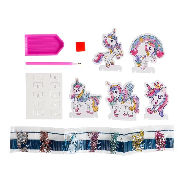 Diamond painting enh�rning - 5 motiv med strassp�rlor