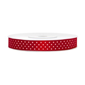 Satengbånd med hvite prikker 12 mm x 25 m - Rød Satengbånd med hvite prikker 12 mm x 25 m - Rød