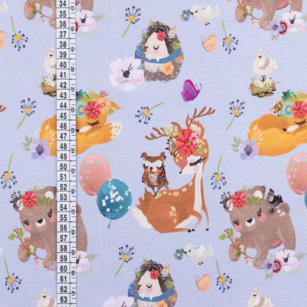 Mönstrad Trikå 150 cm - Forest Friends Lila Mönstrad Trikå 150 cm - Forest Friends Lila