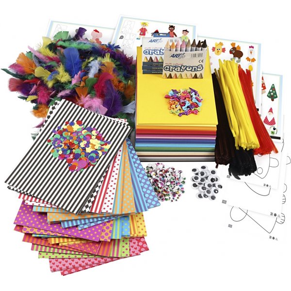 Stor förpackning med kreativt material och schabloner - mixade färger Stor förpackning med kreativt material och schabloner - mixade färger
