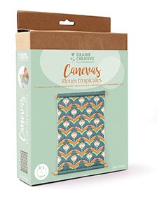 Broderikit med tropiska blommor p� canvas