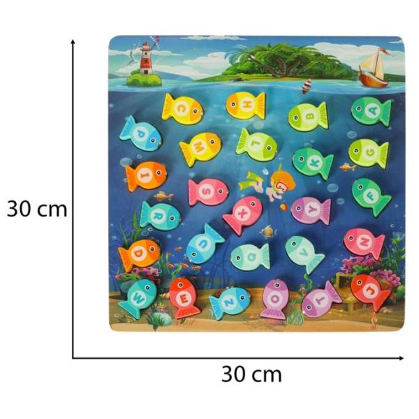 Montessori fiskespel i tr� med magnet 26 delar