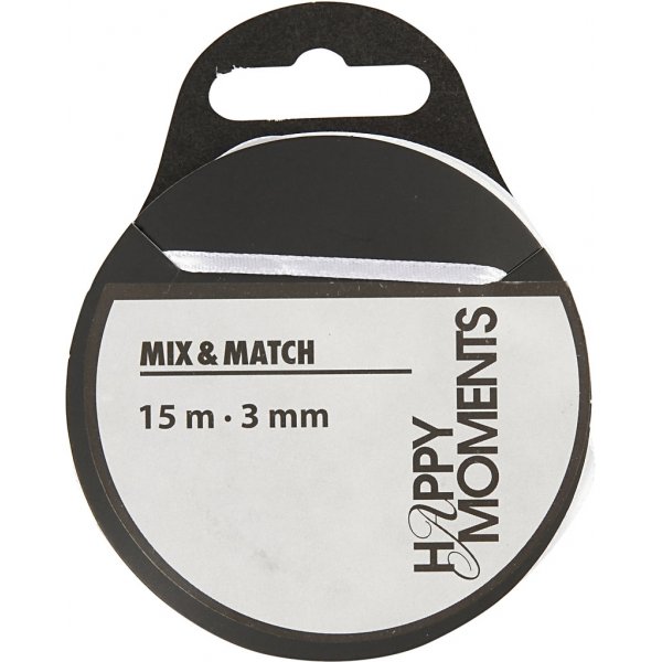 Satinband - vit - B3 mm - 15 m Satinband - vit - B3 mm - 15 m