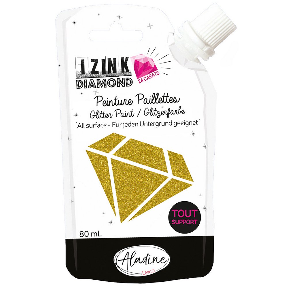 Izink Diamant-farve 24 karat 80 ml - Lys guld - Universalfarve, Hobbyfarve