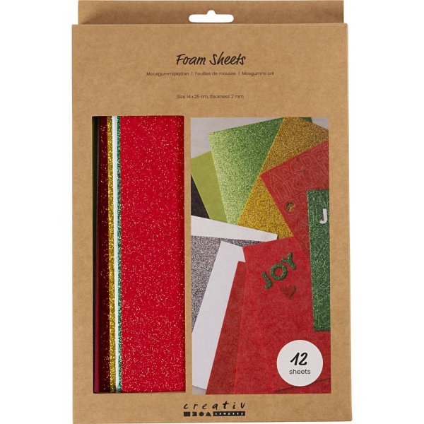 Dekorative gummiark Mykt skum Julefarger 14x25 cm 12 ark Dekorative gummiark Mykt skum Julefarger 14x25 cm 12 ark
