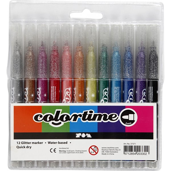 Colortime Glittertusch - mixade färger - 2 mm - 12 st Colortime Glittertusch - mixade färger - 2 mm - 12 st