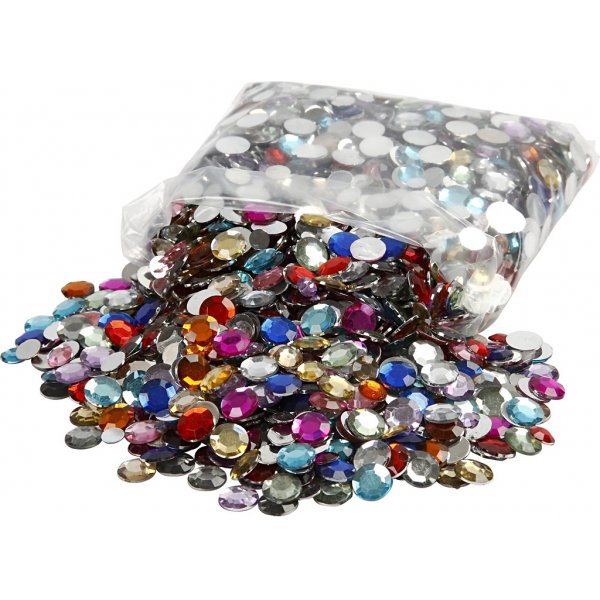 Rhinestones - mixade färger - Runda - Ø6+9+12 mm - 3600 st Rhinestones - mixade färger - Runda - Ø6+9+12 mm - 3600 st