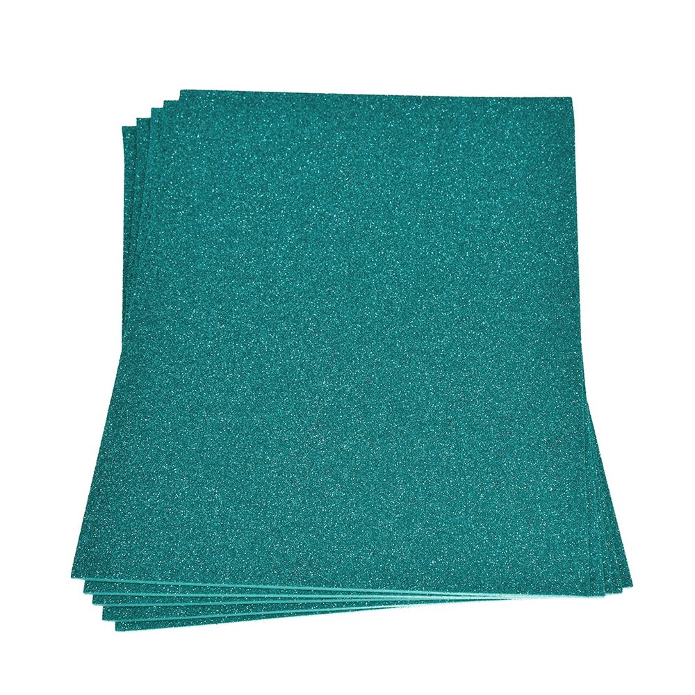 Gummiskumark med glitter 200x300x2 mm - Turkis - Skumgummiark, Dekorationsgummi, Dekorationmateriale, Hobbymateriale, Håndværk