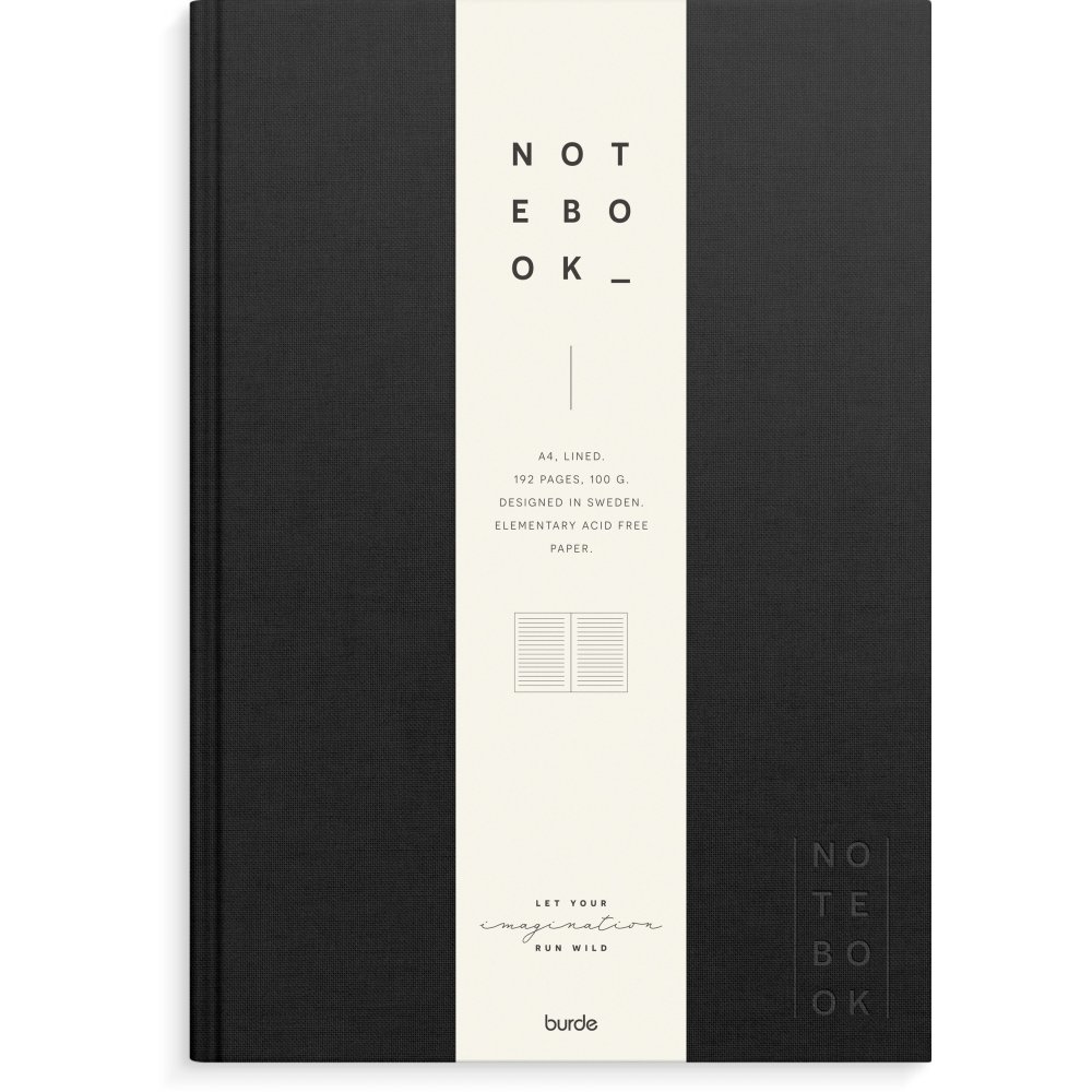 Notesbog - Tekstil - Sort - Foret A4 - Notesbøger, Kontorartikler
