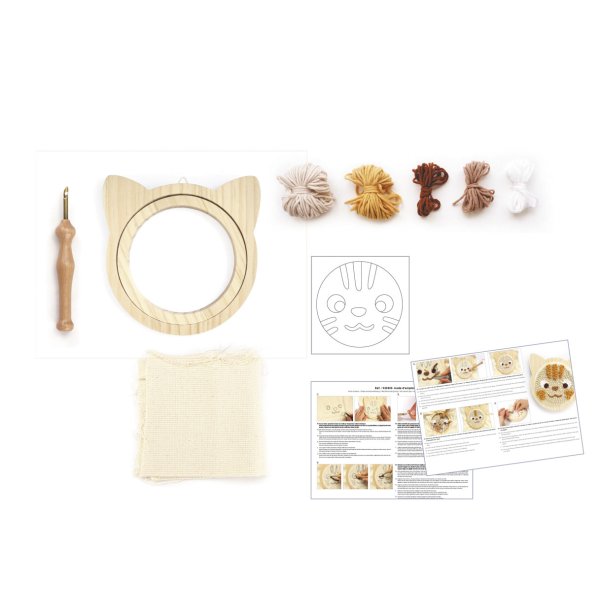 Punch needle-kit med djurhuvudram 15 cm