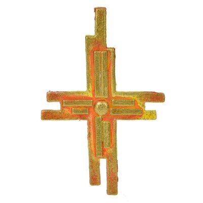 Voksdekorasjoner - gult rdt kors (110x63 mm)
