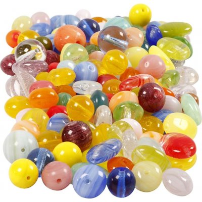 Glasperler - blandede farver - ovale - runde/flade - 350 g