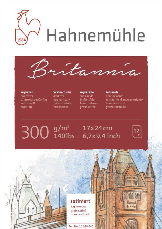 Akvarelblok Britannia 300 g Hot Pressed - 17x24 cm - Akvarelpapir, Blok