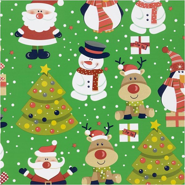 Presentpapper - grön - julmotiv - 5 m Presentpapper - grön - julmotiv - 5 m