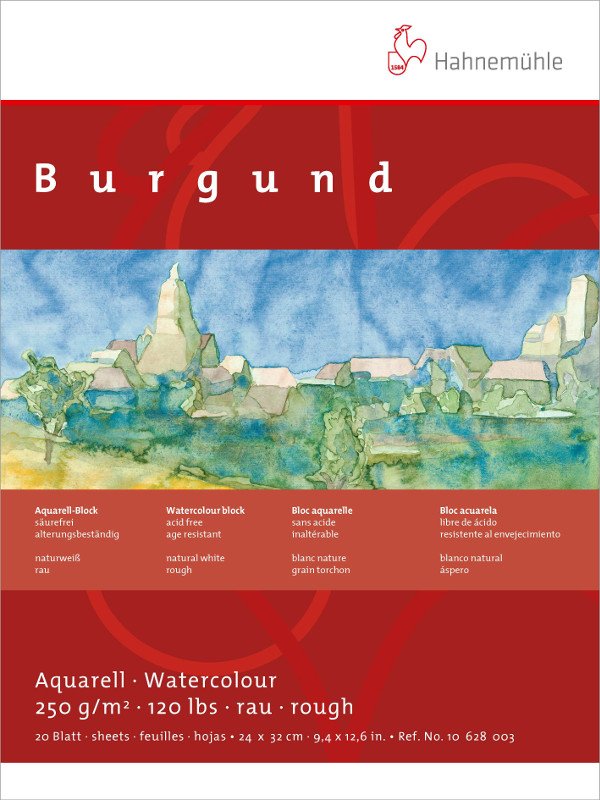 Akvarelblok Hahnemühle Bourgogne 250 g Grov - 17x24 cm - Akvarelpapir, Blok