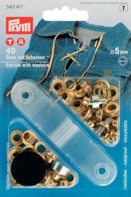 Snørehuller med skiver Messing Forgyldt 5,0 mm 40-pak - Snøreringe, Knapper & fastgørelsesmidler, Sytilbehør